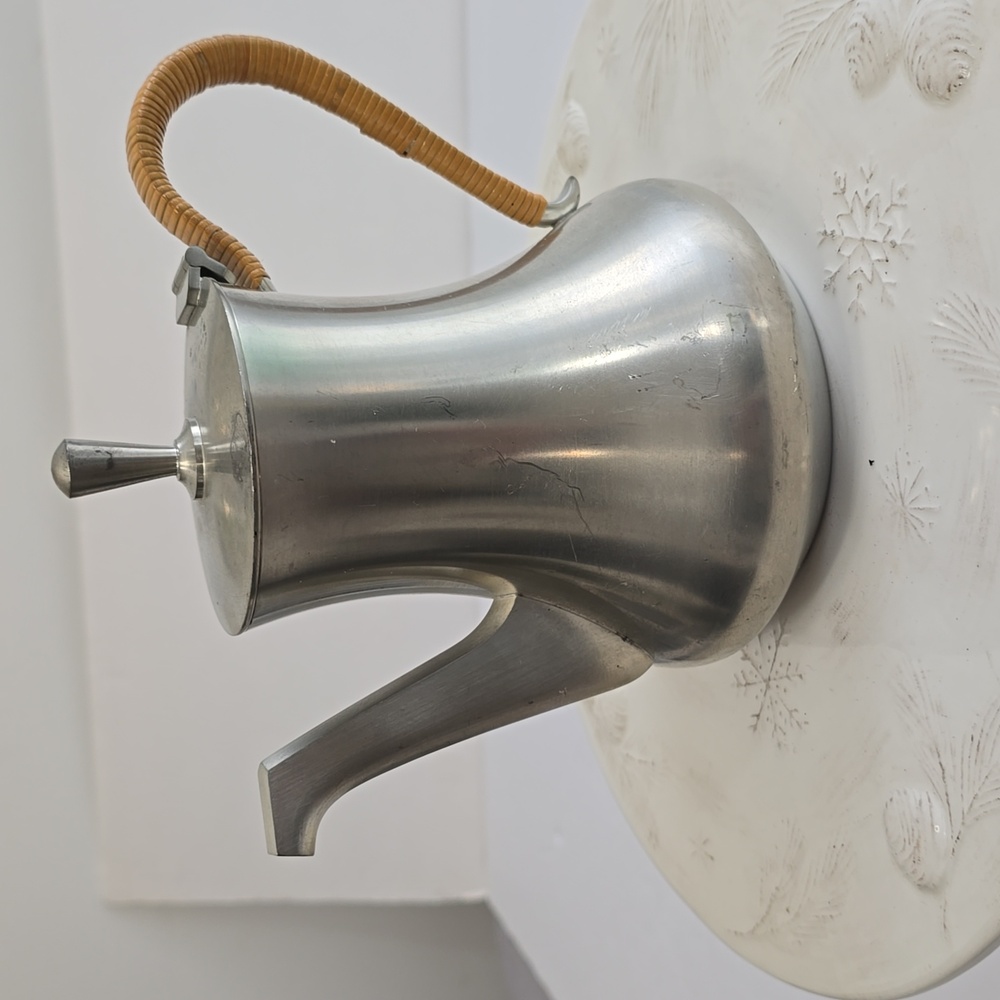Vintage MCM Selangor Teapot  Pewter 97% Wicker Handle